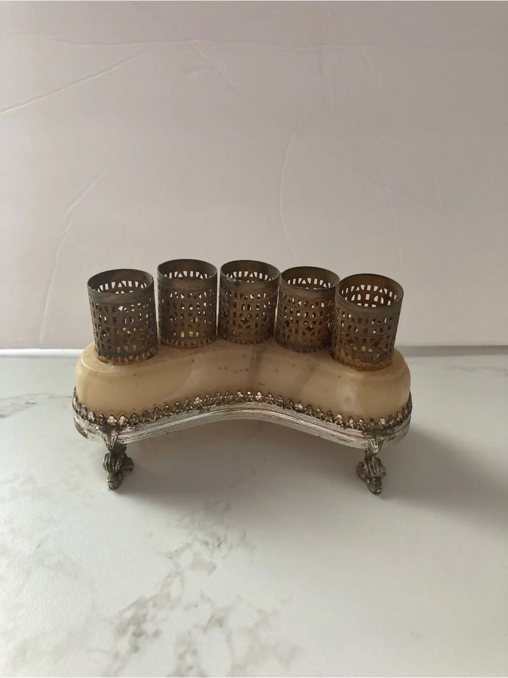Vintage Brass and Ivory lipstick Holder Stand